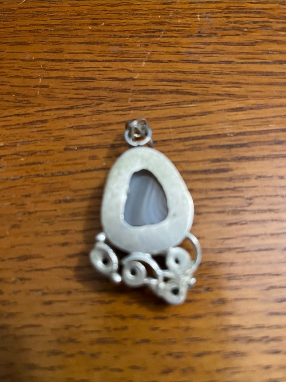 Sterling Silver Blue Lace Agate Pendant with Blue Crystal Accents (Pendant Only) - Picture 2 of 6